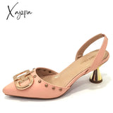 Xajzpa - Newest Design Peach Color Leather Metal Trim Womenโs Pointed Toe High Heels Fashion