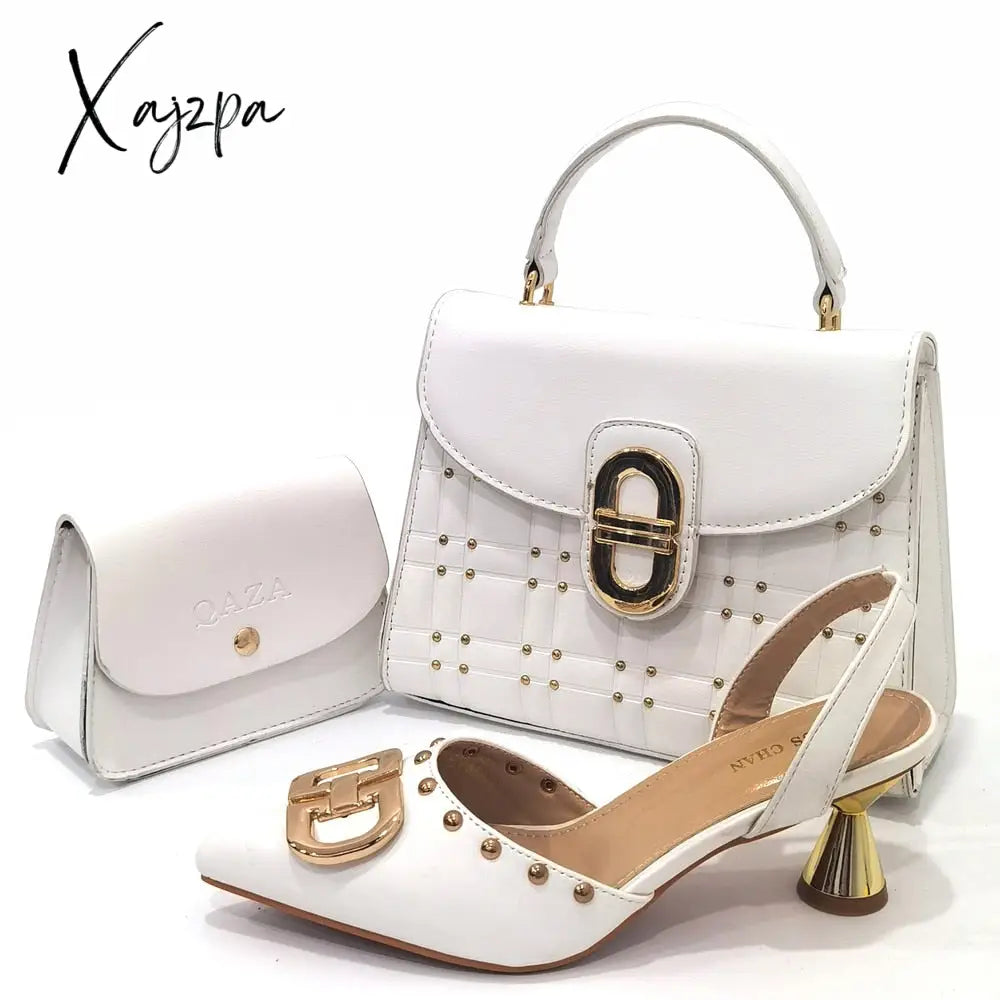 Xajzpa - Newest Design Peach Color Leather Metal Trim Womenโs Pointed Toe High Heels Fashion