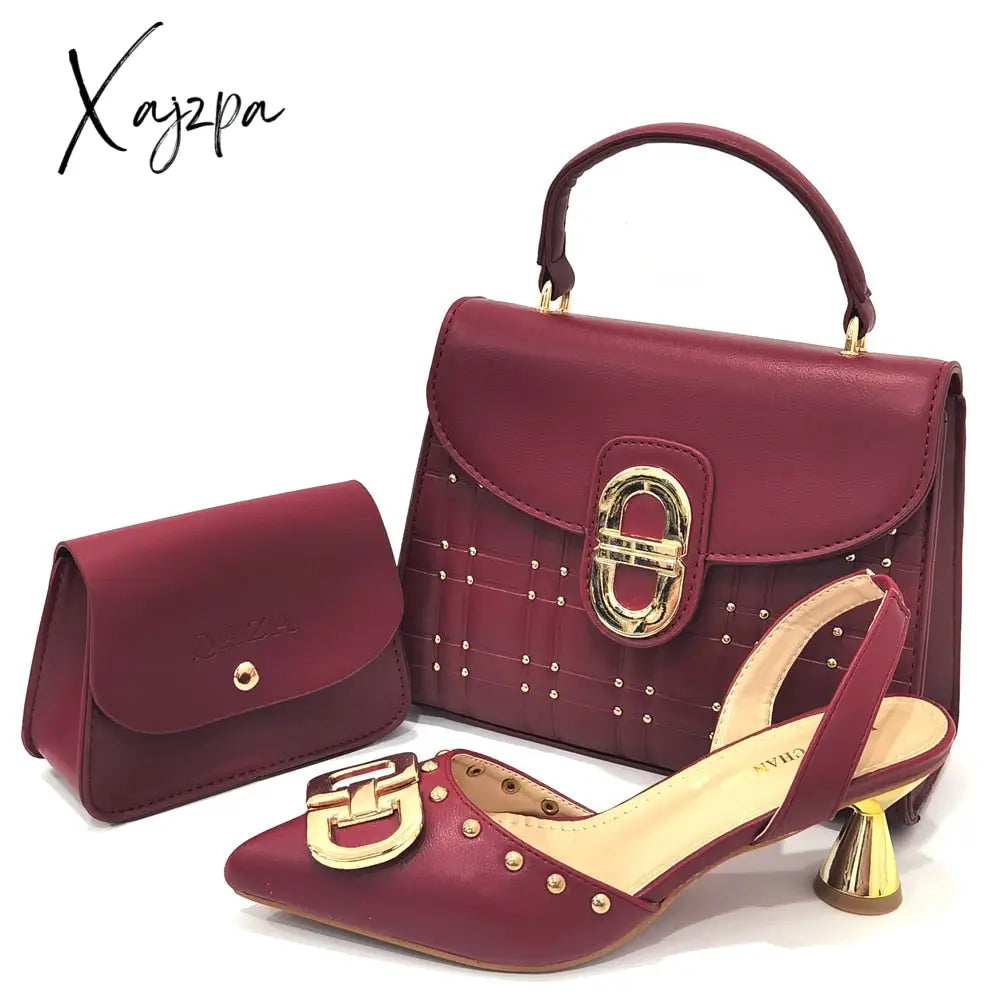 Xajzpa - Newest Design Peach Color Leather Metal Trim Womenโs Pointed Toe High Heels Fashion