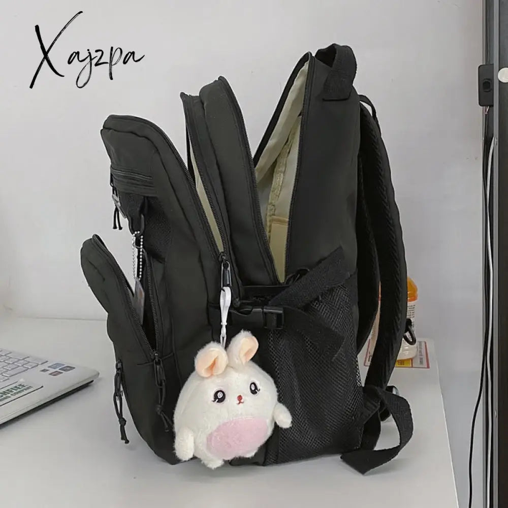Xajzpa - Nylon Waterproof Women Backpack College Style Pure Color Schoolbag For Teenage Girls Cute