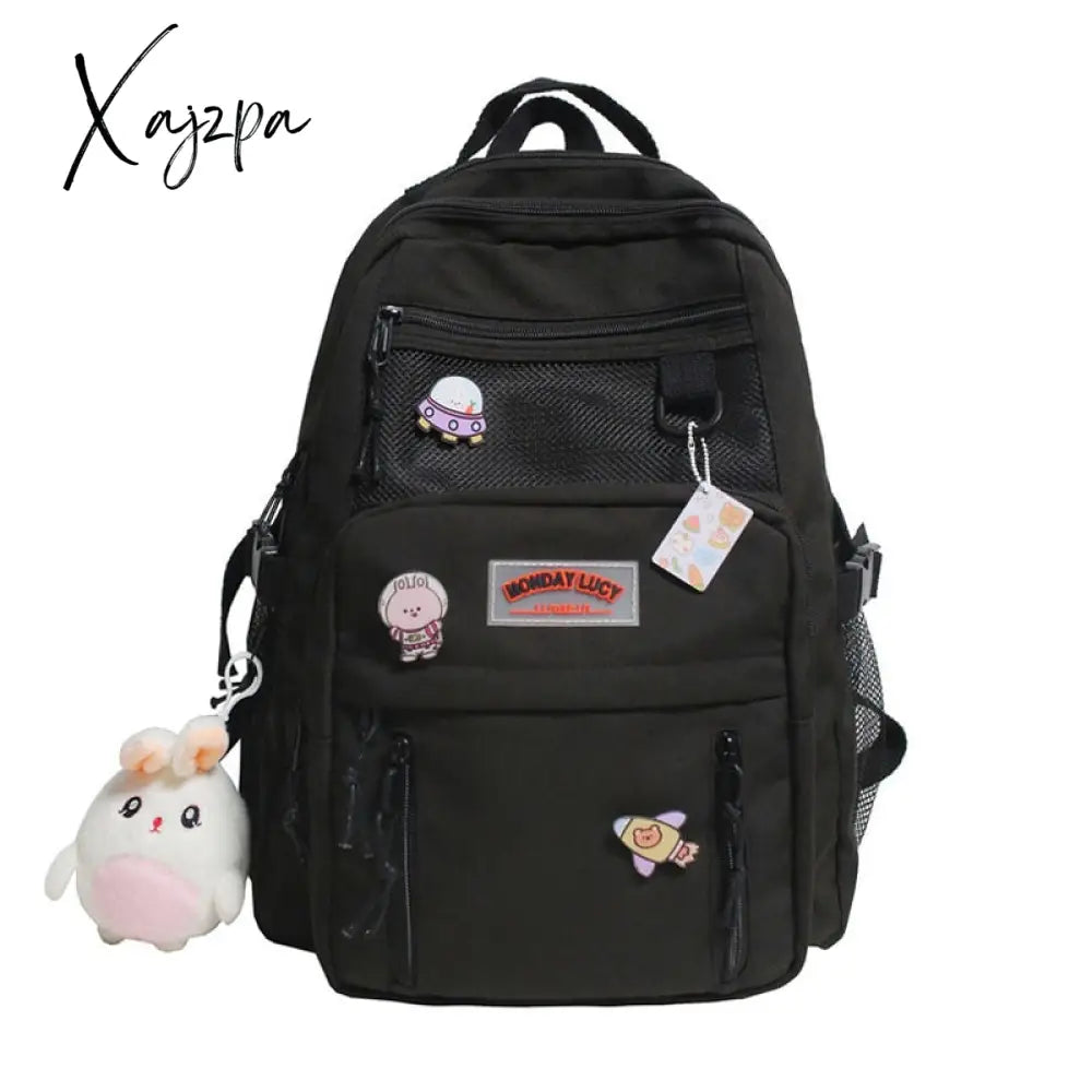 Xajzpa - Nylon Waterproof Women Backpack College Style Pure Color Schoolbag For Teenage Girls Cute