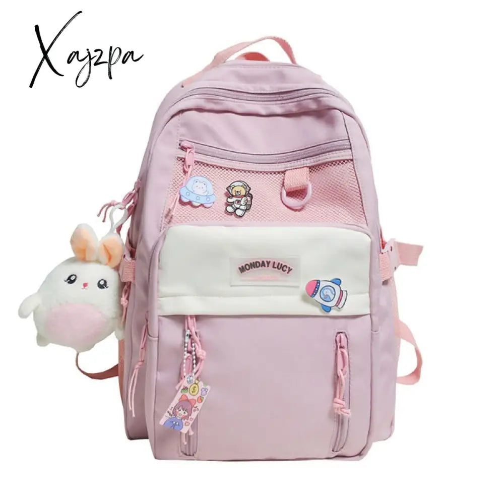 Xajzpa - Nylon Waterproof Women Backpack College Style Pure Color Schoolbag For Teenage Girls Cute