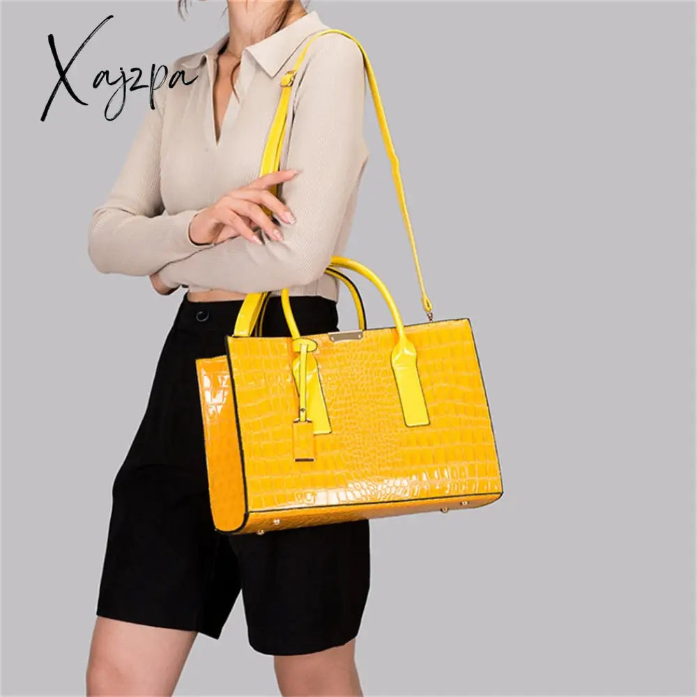 Xajzpa - Pantent Leather Women Messenger Bags Crocodile Female Crossbody Shoulder Hand Bags For
