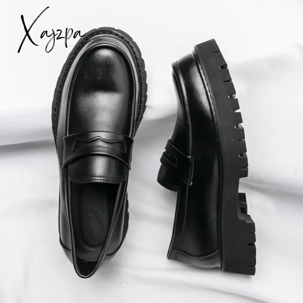 Xajzpa - Patent Leather Shoes With Thick Soles Loafers Fashion Luxury Men Slip On Mocassin Shoe