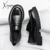 Xajzpa - Patent Leather Shoes With Thick Soles Loafers Fashion Luxury Men Slip On Mocassin Shoe