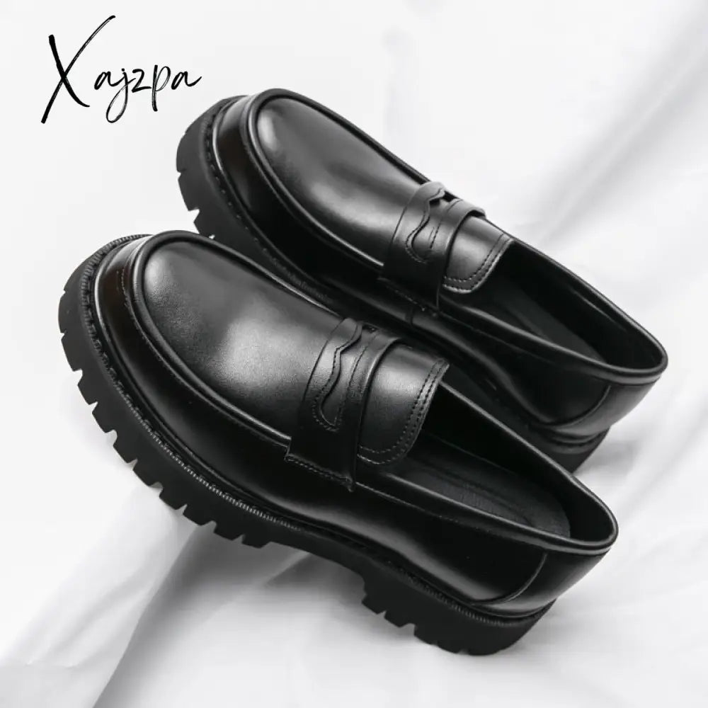 Xajzpa - Patent Leather Shoes With Thick Soles Loafers Fashion Luxury Men Slip On Mocassin Shoe