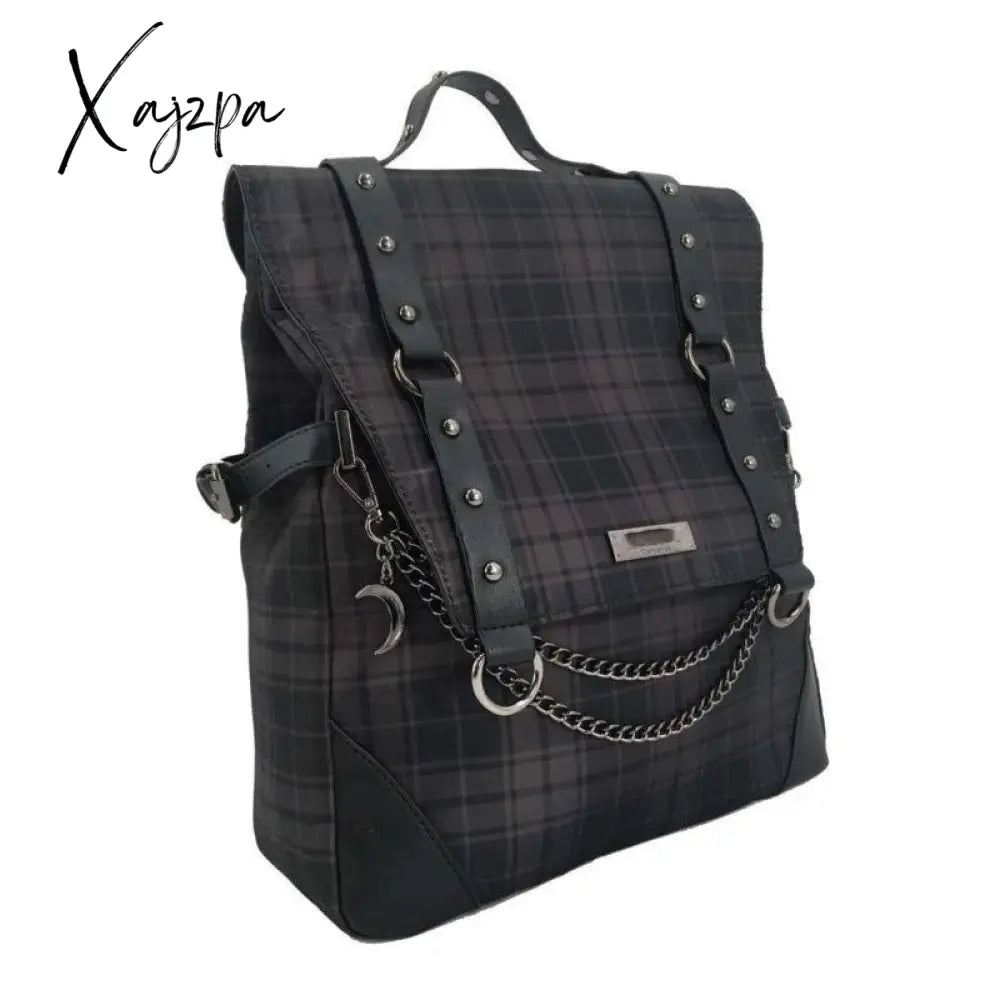 Xajzpa - Plaid Gothic Punk Rock Backpack Women Techwear Goth Sac A Dos Mochilas School Bags For