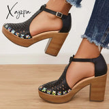 Xajzpa - Platform Block Chunky High Heels Ankle T-Strap Cutout Sandals