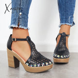Xajzpa - Platform Block Chunky High Heels Ankle T-Strap Cutout Sandals