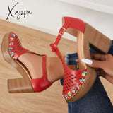 Xajzpa - Platform Block Chunky High Heels Ankle T-Strap Cutout Sandals