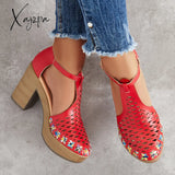 Xajzpa - Platform Block Chunky High Heels Ankle T-Strap Cutout Sandals