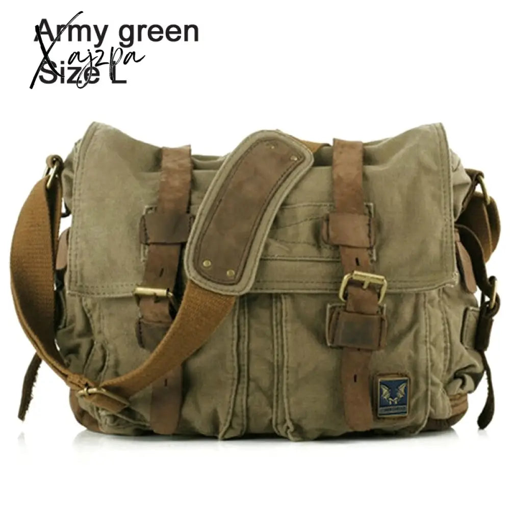 Xajzpa - Retro Vintage Cotton Canvas Leather Mens Messenger Bag Shoulder Military Crossbody Men