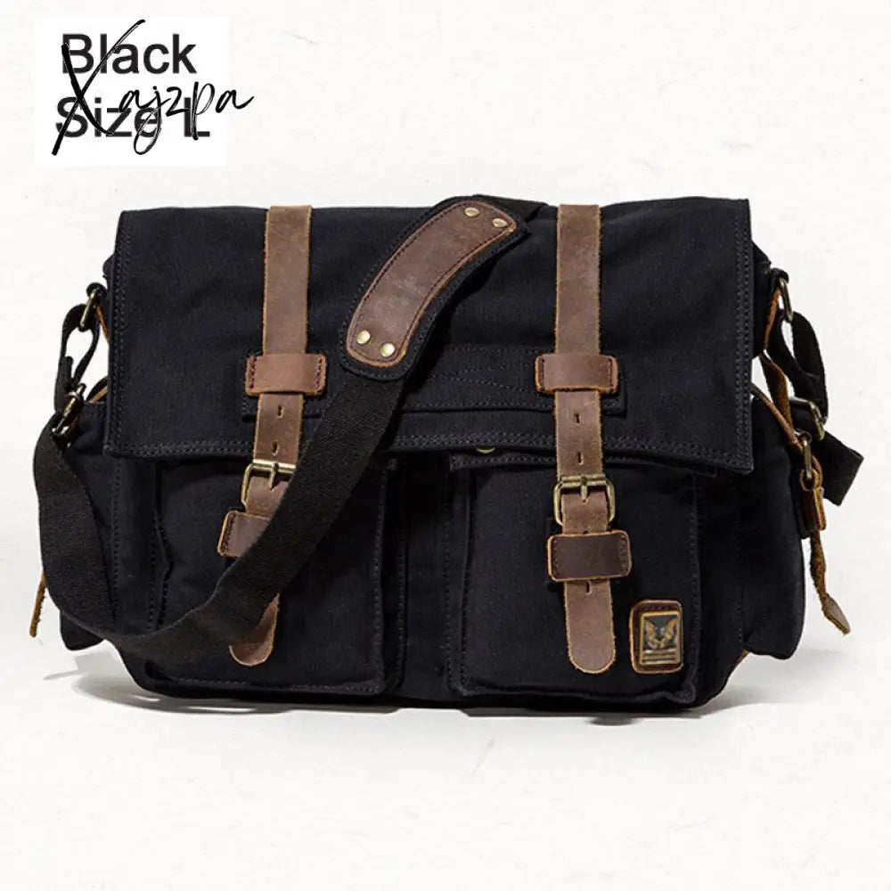 Xajzpa - Retro Vintage Cotton Canvas Leather Mens Messenger Bag Shoulder Military Crossbody Men