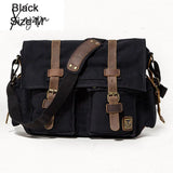 Xajzpa - Retro Vintage Cotton Canvas Leather Mens Messenger Bag Shoulder Military Crossbody Men