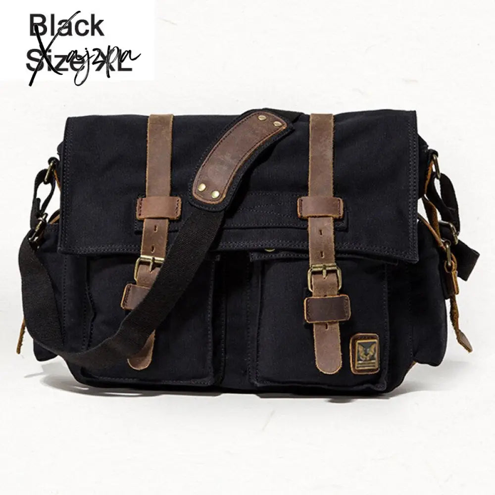 Xajzpa - Retro Vintage Cotton Canvas Leather Mens Messenger Bag Shoulder Military Crossbody Men