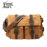 Xajzpa - Retro Vintage Cotton Canvas Leather Mens Messenger Bag Shoulder Military Crossbody Men