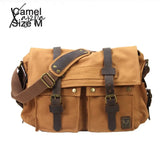 Xajzpa - Retro Vintage Cotton Canvas Leather Mens Messenger Bag Shoulder Military Crossbody Men