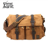 Xajzpa - Retro Vintage Cotton Canvas Leather Mens Messenger Bag Shoulder Military Crossbody Men