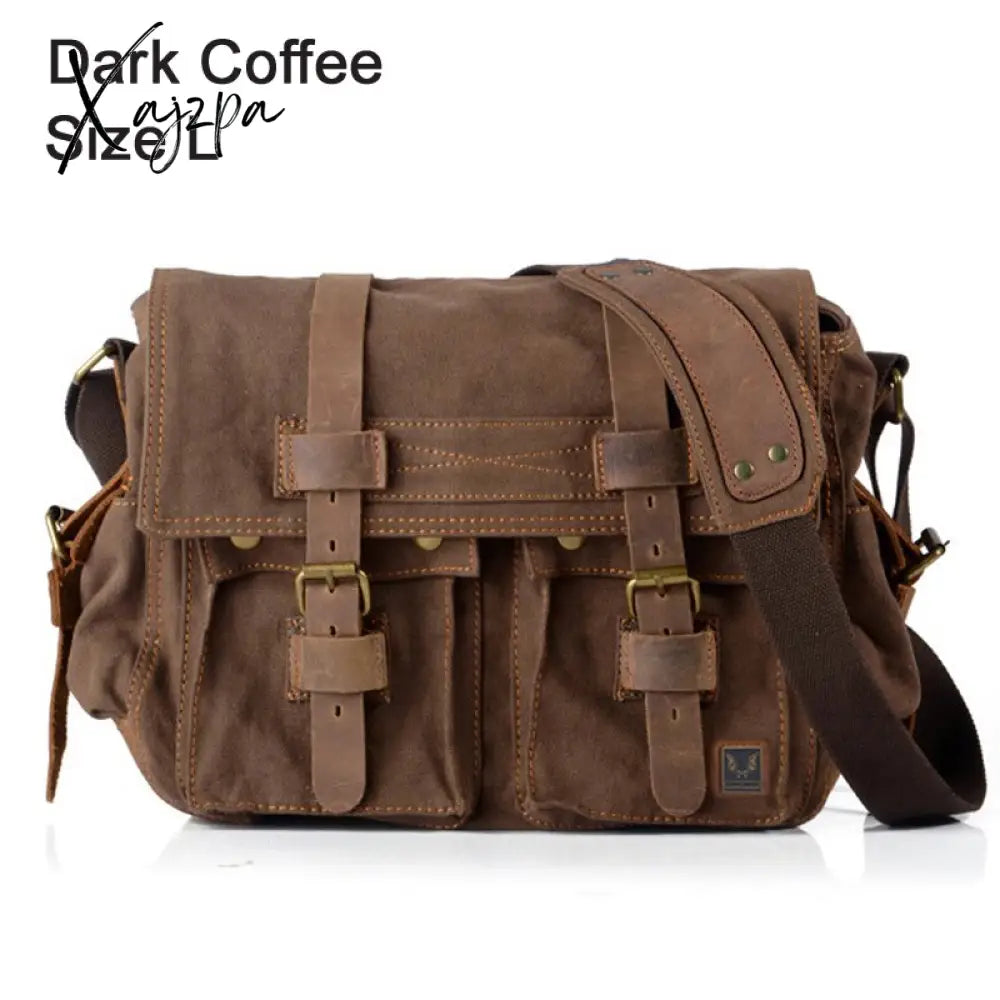 Xajzpa - Retro Vintage Cotton Canvas Leather Mens Messenger Bag Shoulder Military Crossbody Men