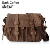 Xajzpa - Retro Vintage Cotton Canvas Leather Mens Messenger Bag Shoulder Military Crossbody Men