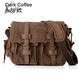 Xajzpa - Retro Vintage Cotton Canvas Leather Mens Messenger Bag Shoulder Military Crossbody Men