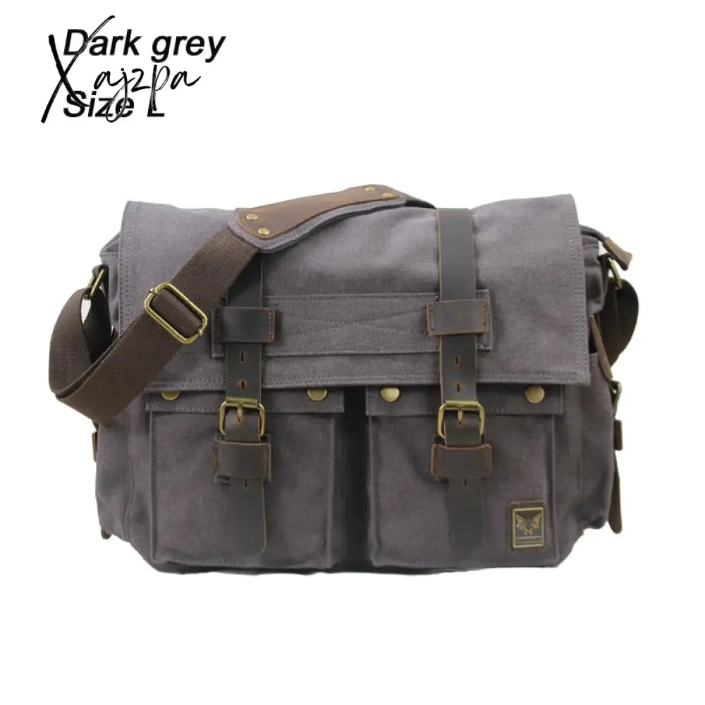 Xajzpa - Retro Vintage Cotton Canvas Leather Mens Messenger Bag Shoulder Military Crossbody Men