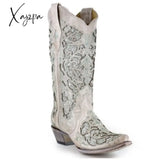 Xajzpa - Shoes Woman Pu Leather Knee High Boots Low Heels Women Booties Vintage Ethic Shoe