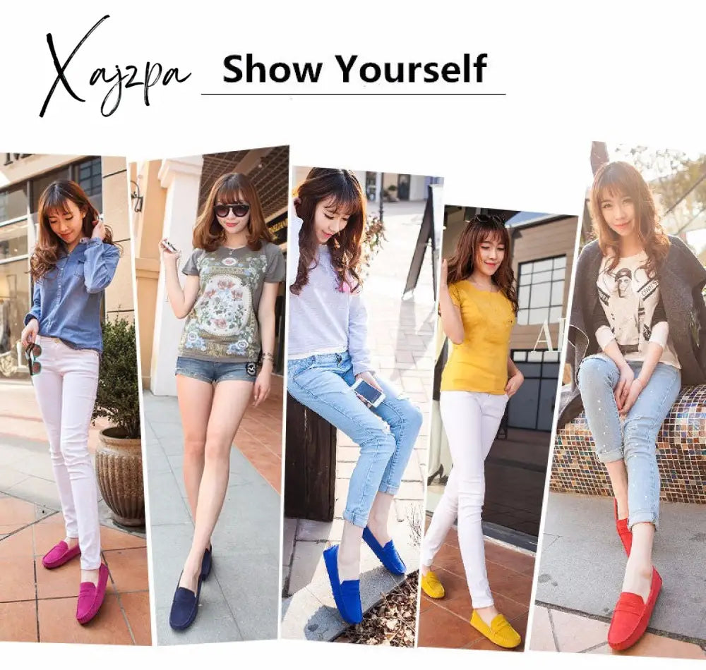Xajzpa - Shoes Women 100% Genuine Leather Flat Casual Loafers Slip On Women’s Flats Moccasins