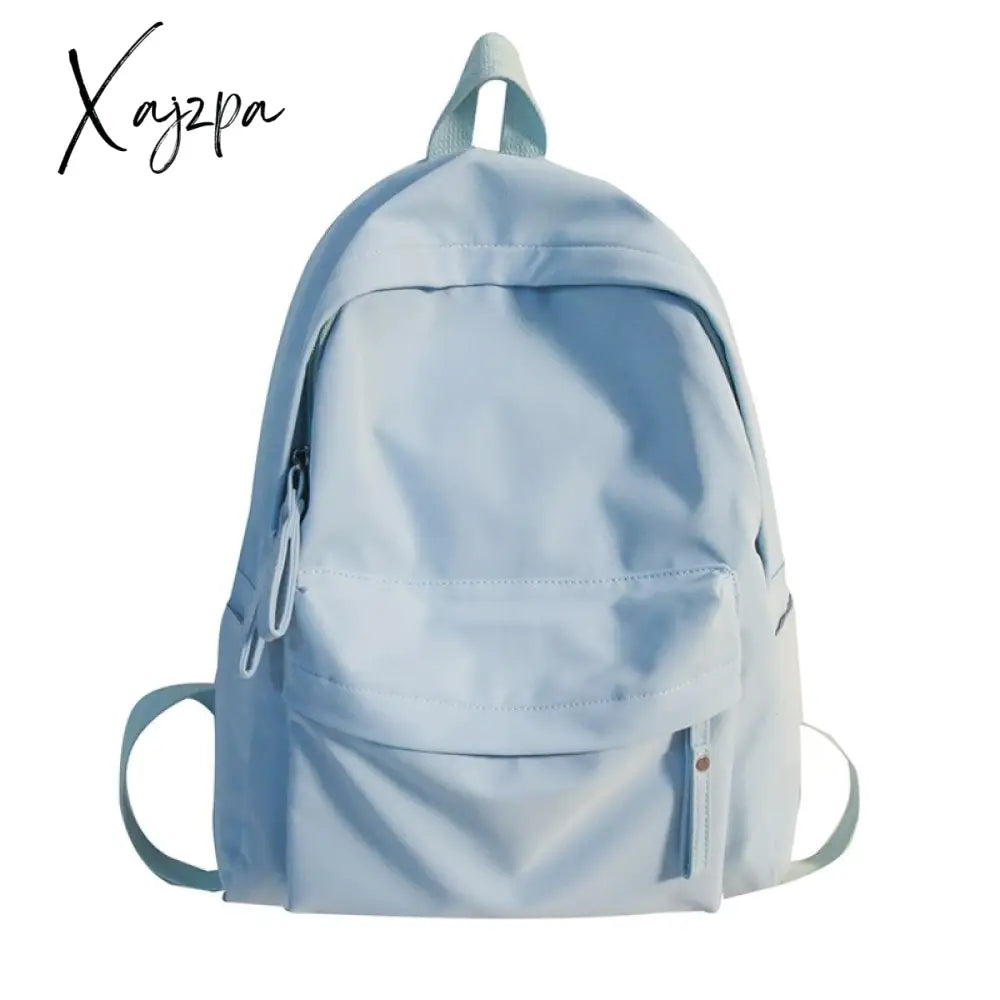 Xajzpa - Simple Solid Color Backpack Women Waterproof Nylon School Bags For Teenager Girls Bookbag