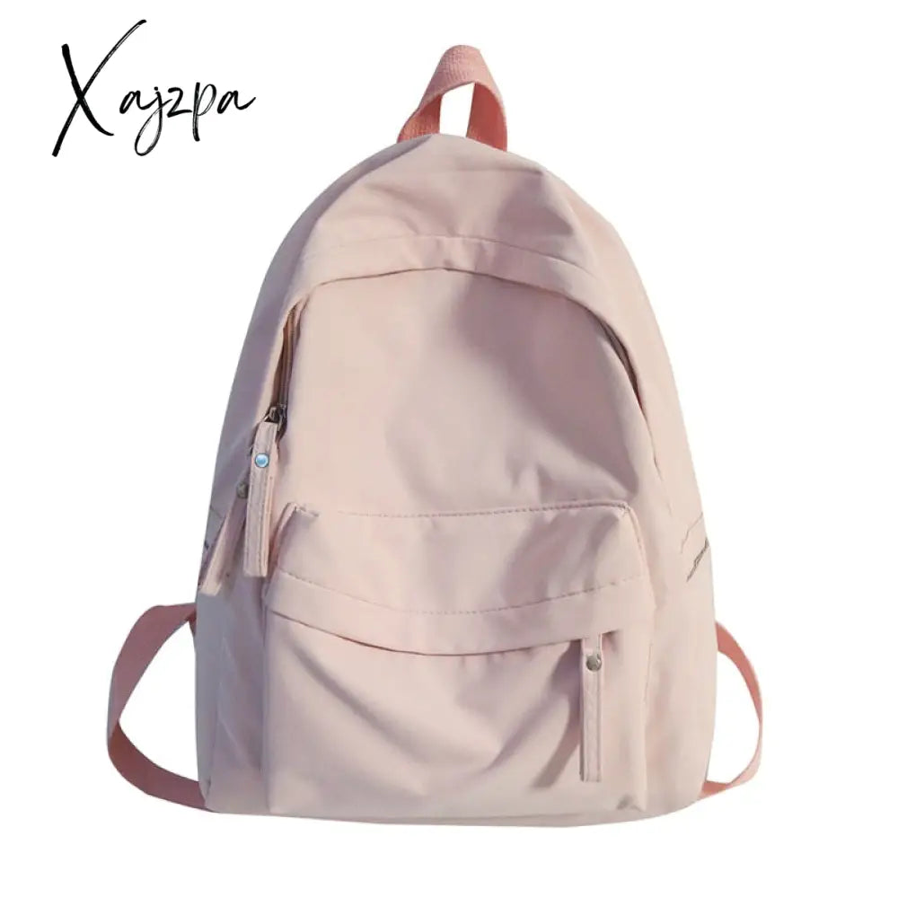 Xajzpa - Simple Solid Color Backpack Women Waterproof Nylon School Bags For Teenager Girls Bookbag