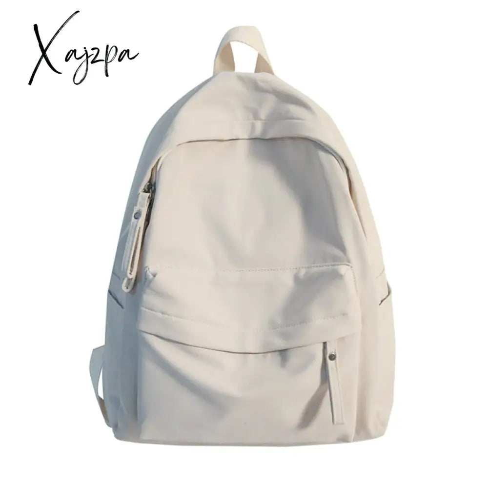Xajzpa - Simple Solid Color Backpack Women Waterproof Nylon School Bags For Teenager Girls Bookbag