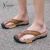 Xajzpa - Slippers Genuine Leather Men’s Flip Flops Summer Beach Casual Shoes For Men Claquettes