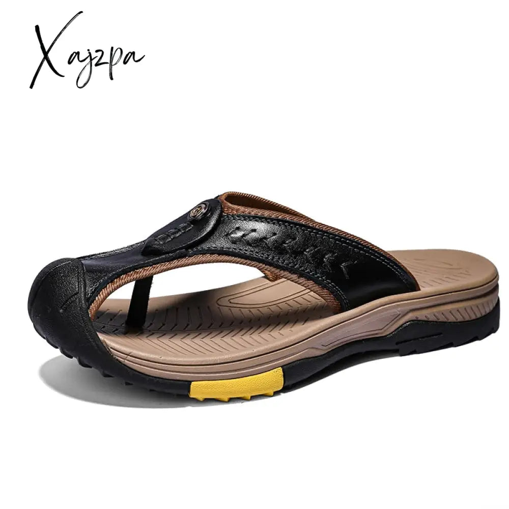 Xajzpa - Slippers Genuine Leather Men’s Flip Flops Summer Beach Casual Shoes For Men Claquettes