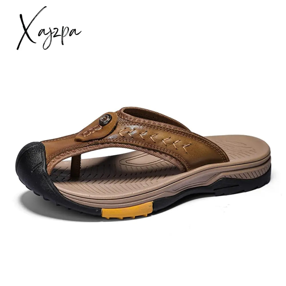 Xajzpa - Slippers Genuine Leather Men’s Flip Flops Summer Beach Casual Shoes For Men Claquettes