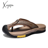 Xajzpa - Slippers Genuine Leather Men’s Flip Flops Summer Beach Casual Shoes For Men Claquettes