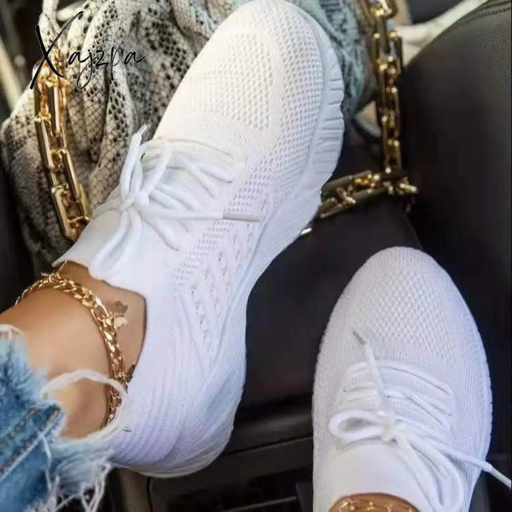Xajzpa - Sneakers Shoes Fashion Breathable Lace Up Platform Women Vulcanize Summer Flat Mesh Sports