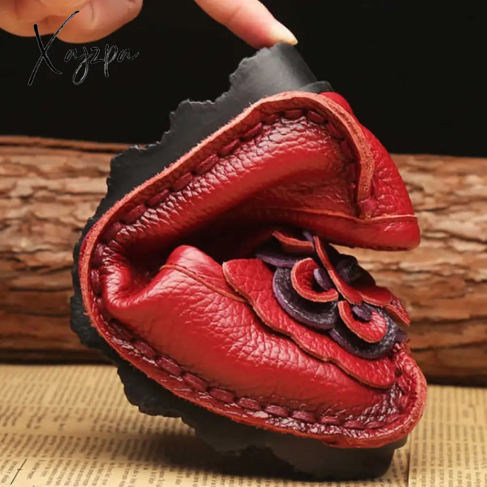Xajzpa - Spring Leather Shoes Women Flats New Style Flower Genuine For Female Casual Woman Loafers