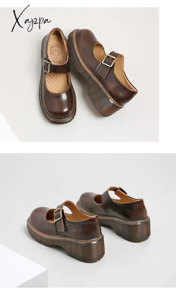 Xajzpa - Spring New Arrival Japanese Style Vintage Buckle Mary Janes Shoes Women’s Shallow Mouth