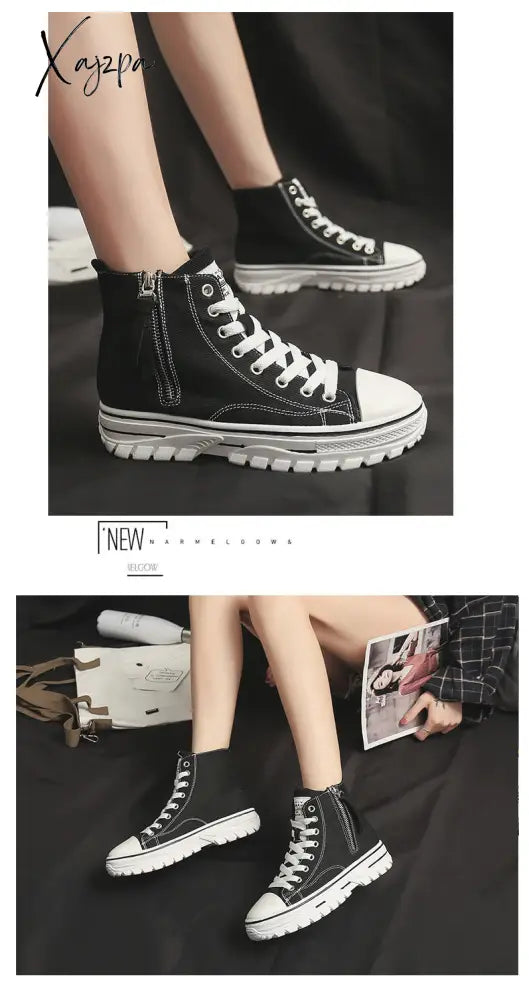 Xajzpa - Spring New Style Women Casual Shoes Platform Sneakers Pu Leather Woman High Top White