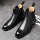 Xajzpa - Spring Winter Elegant Chelsea Boots Genuine Leather Men Shoes Slip-On Dress Formal Mens For
