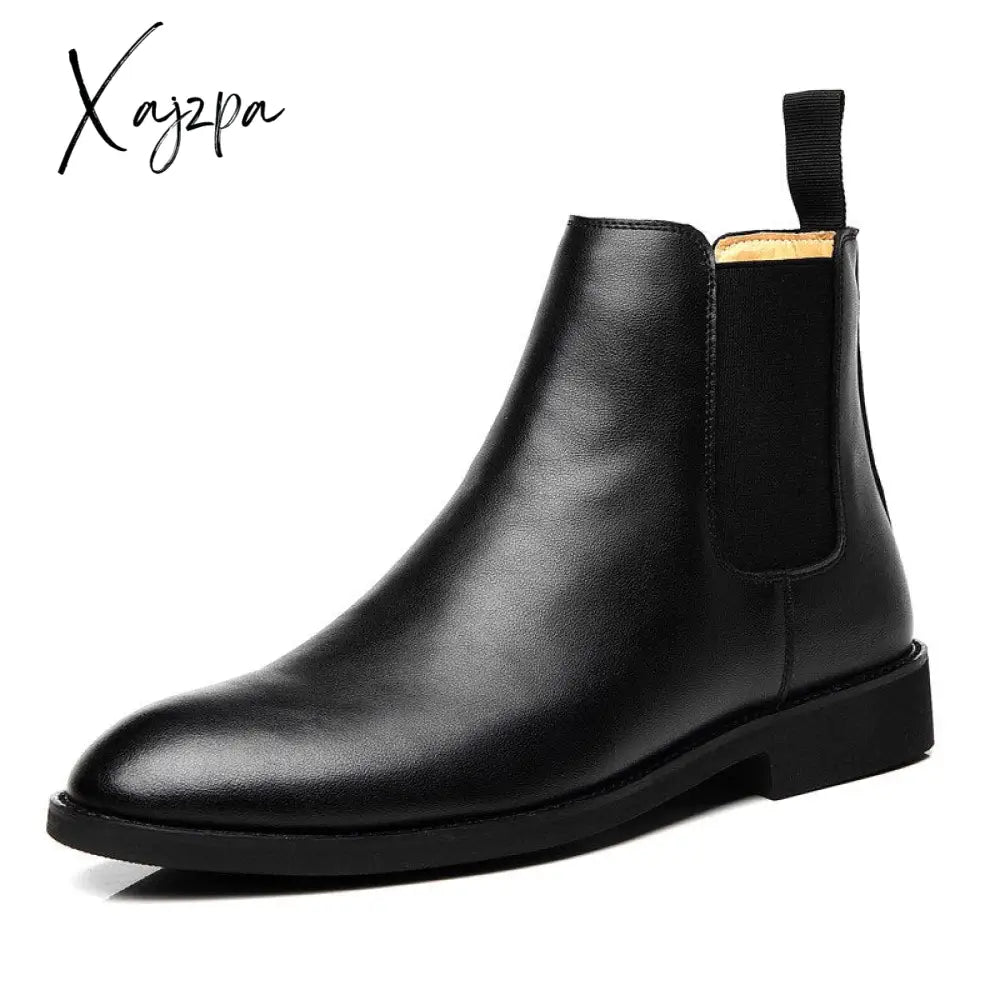 Xajzpa - Spring Winter Elegant Chelsea Boots Genuine Leather Men Shoes Slip-On Dress Formal Mens For