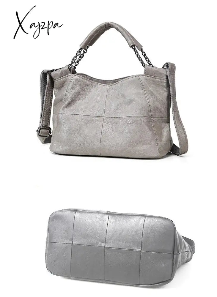 Xajzpa - Summer European And American Style Fashion Handbag Lady Chain Soft Genuine Leather Tote