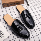 Xajzpa - Summer Half Shoes Men Black Loafers Slippers Patent Leather Casual Driving Flats Sandals