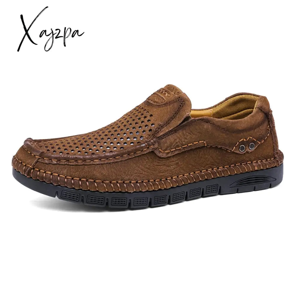 Xajzpa - Summer Loafers Genuine Leather Men’s Casual Shoes Hollow Designer Flats Leisure Business