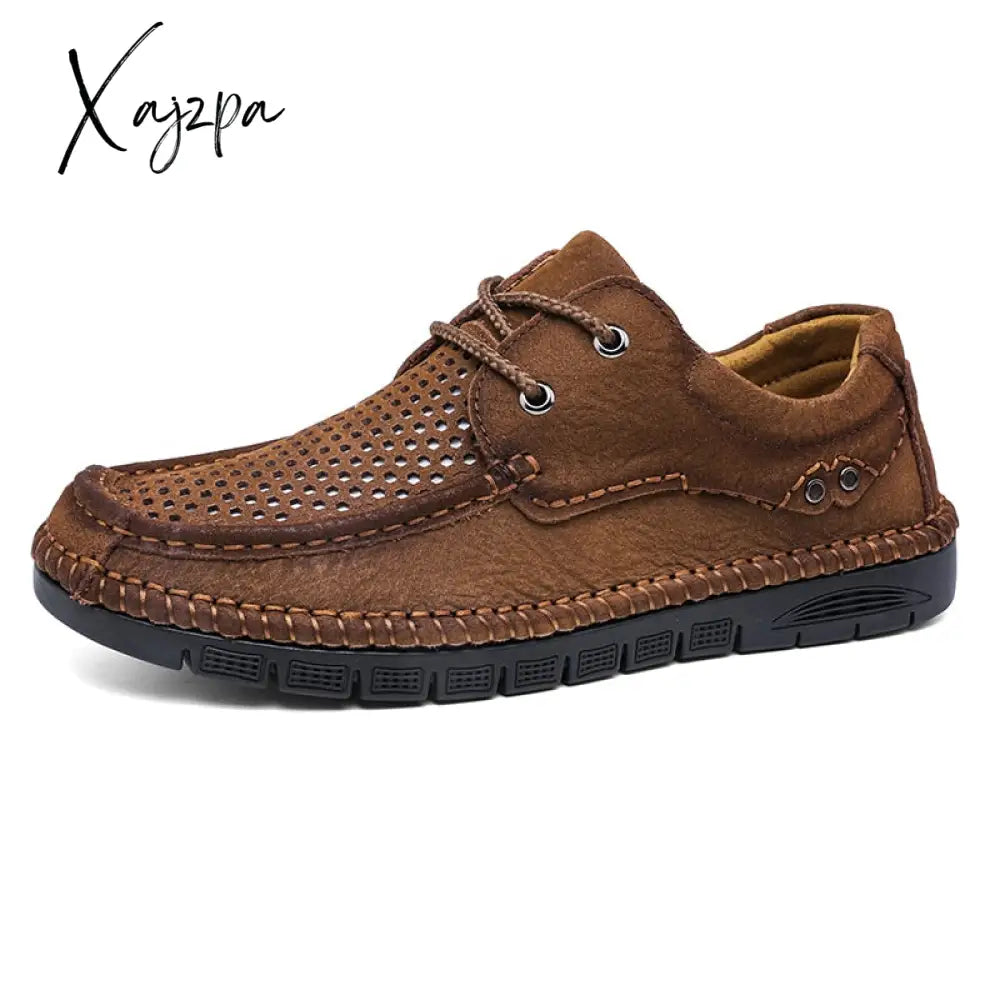 Xajzpa - Summer Loafers Genuine Leather Men’s Casual Shoes Hollow Designer Flats Leisure Business