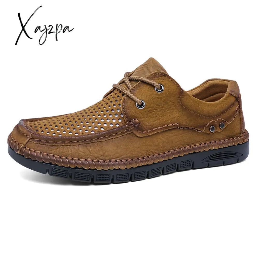 Xajzpa - Summer Loafers Genuine Leather Men’s Casual Shoes Hollow Designer Flats Leisure Business