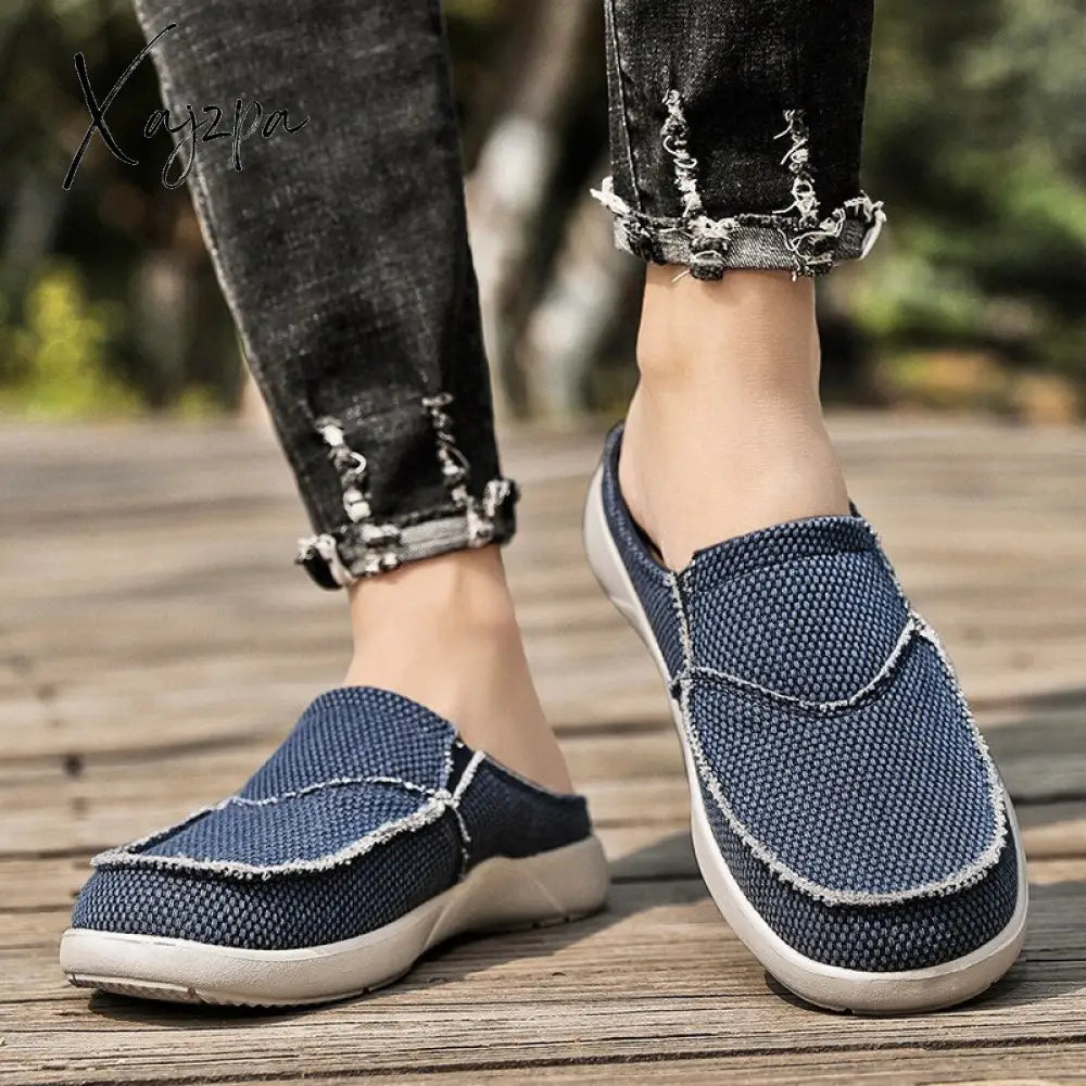 Xajzpa - Summer Men Slippers Classic Outdoor Slip-On Canvas Shoes Light Breathable Flat Loafers
