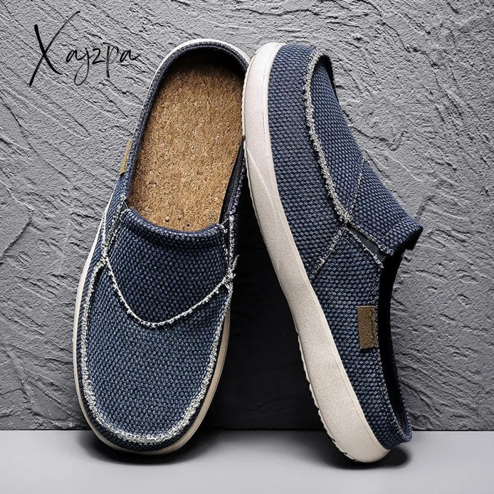 Xajzpa - Summer Men Slippers Classic Outdoor Slip-On Canvas Shoes Light Breathable Flat Loafers