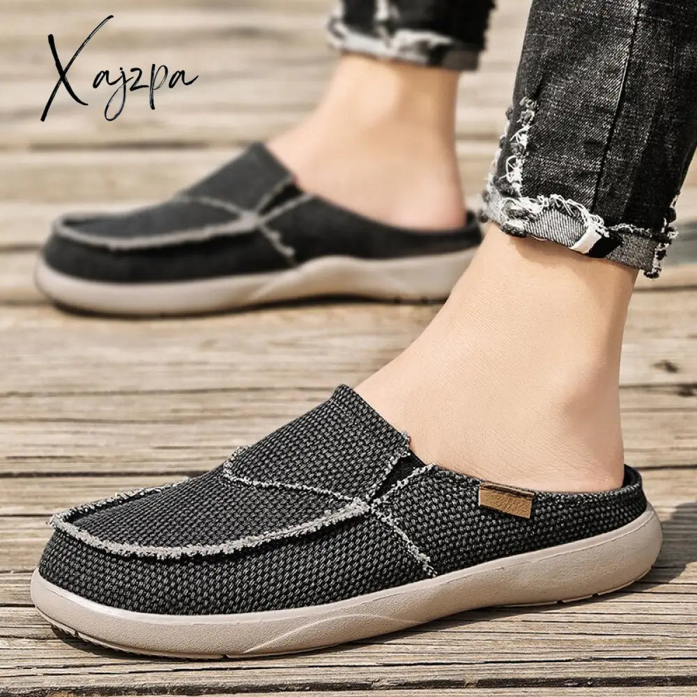 Xajzpa - Summer Men Slippers Classic Outdoor Slip-On Canvas Shoes Light Breathable Flat Loafers