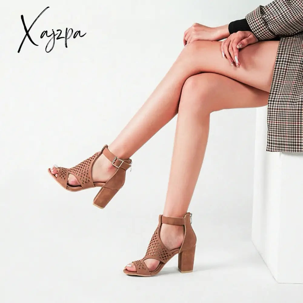 Xajzpa - Summer Women’s Chunky High Heel Sandals Elegant Cutout Open Toe Ankle Strap Dress Shoes